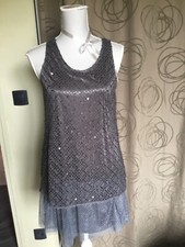 MAGNIFIQUE ROBE TUNIQUE MOLLY BRACKEN T UNIQUE GRISE TUTU RÉSILLE CROCHET PAILLE
