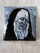 Email Limoges encadré "Vierge" en grisaille d'après Dieric Bouts signé SL