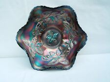 ancienne coupe Carnival Glass en verre irisé décor de feuilles et gland 