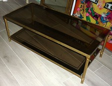 table basse laiton bronze Maison JANSEN  plateau en verre fumé mercurisé