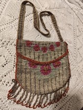 SAC de BAL ANCIEN, SABLEE de PERLES. réticule, pochette, pouch, BAL ANCIEN BACK