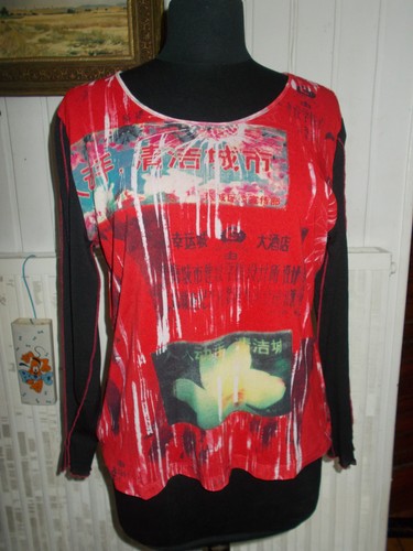 Top shirt rouge noir - top, rouge/noir