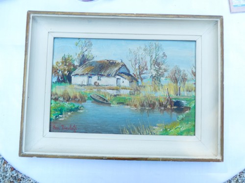 Huile sur panneau maison - huile,