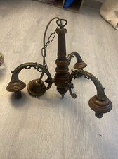 Ancien lustre suspendu 3 branche bois et laiton vintage sans ampoule