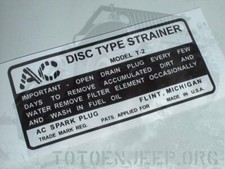 DECALCOMANIE POSE A L EAU  FILTRE A ESSENCE GPW EARLY ET WILLYS LATE  jeep  ww2