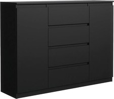 Commode Noir Mat avec 4 tiroirs et 2 Portes 120 cm, Meuble Rangement