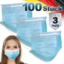 100x Masque facial jetable pour adultes à 3 couches  protection du nez et bouche