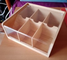 Boite de Rangement en Bois Couvercle Plexiglass pour Sachets Thé ou infusions