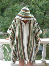 Poncho capuche adulte mélange laine alpaca ethnique chaud Equateur ECRU et VERT