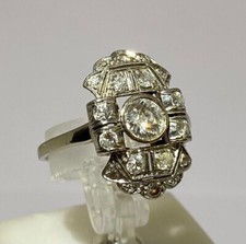 Bague Art Déco en Or Gris 14 K + Platine / Diamant central / Réf MP2359