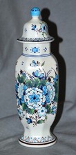 Vase avec Couvercle Delft, De Porceleyne Fles , Décor Floral Bleu, Vert, Noir,