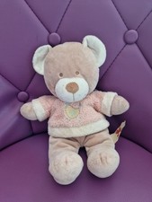 DOUDOU PELUCHE NICOTOY OURS PULL ORANGE BEIGE POULE POUSSIN 26cm  