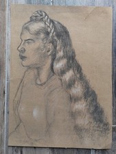 Portrait 1947 Fusain Craie Fernand Mauvoisin Roganeau Les Landes Bordeaux Mimiza