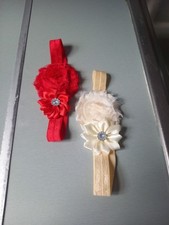 Bandeau bébé fille élastique fleur lot de 2 couleur 1 crème & 1 rouge