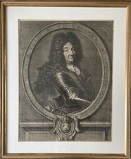 Grande Gravure 74x61 Portrait LOUIS XIV 1705 Rigaud Drevet Versailles Royaliste