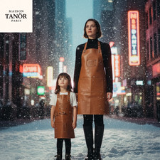 Duo tabliers cuir Maison Tanör Paris – Adulte + Enfant 4–6 ans –