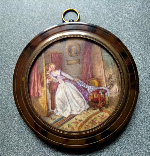 Peinture miniature xix signée - xix,
