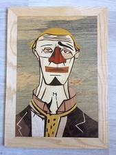 Tableau marqueterie bois clown - tableau,