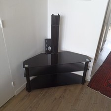 Meuble TV d'angle 3 niveaux pour 20-50 pouces peint en noir 