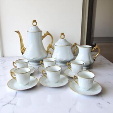 Limoges Lafarge. Service à café 6 personnes en porcelaine modèle rocaille