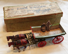 cheval  ferme attelage plomb Britains avec boite d'origine farm waggon fermier