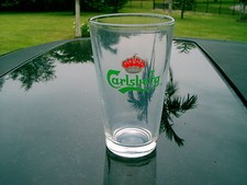 CARLSBERG BEER GLASS 5.75  INCHES  NICE REPLACEMENT RED CROWN AND GREEN LOGO