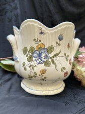 cache-pot ancien en faïence de St Clément France – décor floral main – 20 cm