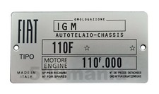 Plaque Résumé Données Pour Fiat 500 F E L - Moteur 110F