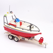 37076 Playmobil Bateau de Pompiers sur Remorque 4823 incomplet un peu sale