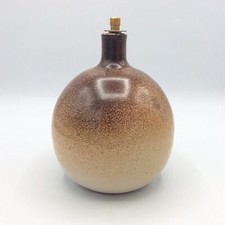 Pied de lampe boule en céramique émaillée tons bruns signée Les Cyclades Anduze