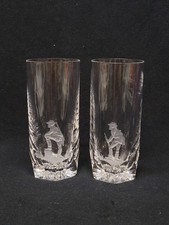 2 Verres En Cristal Gravé Signés Chasseur Chase Cadeau Collection 