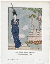 George BARBIER "Robe de PAQUIN" 1913 - Pochoir Art Déco GAZETTE DU BON TON