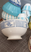 ANCIEN BOL DE GRAND MERE GIEN BEAULIEU QUADRILLAGE+ROSE BLEU COLLECTION VINTAGE