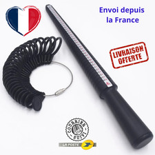 Mandrin à Bagues Gradué + Jauge de Doigts Outil Mesure Taille Bague Bijouterie