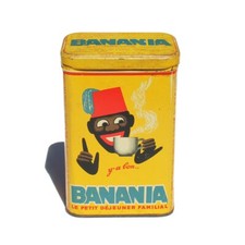 Ancienne boîte publicitaire BANANIA Y'a bon en tôle  / Café 17.5 cm