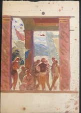 PROJET D'AFFICHE POUR LES JEUX OLYMPIQUES D' HELSINKI GOUACHE 1952