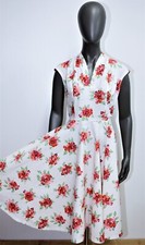 French Vintage 1950s sleeveless floral cotton dress size 4 Handmade in France