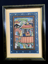 TABLEAU PEINTURE SUR SOIE D'APRÉS MINIATURE DU  XVIIe PERSAN MONGOLE