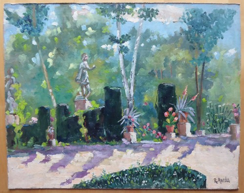 Vieux tableau huile parc - tableau, du