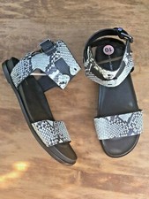 WOMEN'S CALVIN KLEIN JEANS SNAKESKIN ANKLE  STRAP SANDAL FLATS SIZE 10