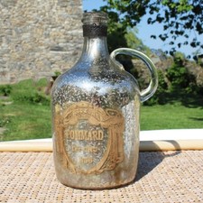 Ancienne bouteille vide en verre soufflé églomisé / Pommard 1er cru 1856