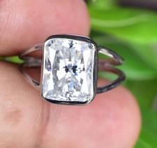 4.80 Twc Moissanite Radiant Coupe 925 Argent Sterling Bague Mariage Agl Certifié