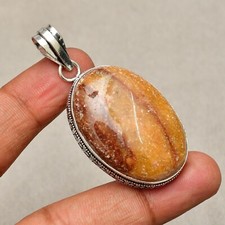 Pendentif bijou fait main en argent sterling 925 pierre précieuse jaspe septa...