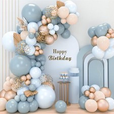 Arche Ballon Anniversaire Bleu Or 106pcs Kit Guirlande Ballon Bleu Beige avec...