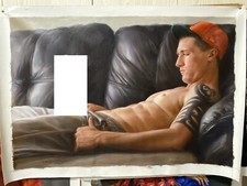 tableau peinture érotique huile sur toile homme nu intégrale /nude male painting