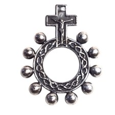 Ancien Dizainier en métal argenté Couronne D’épines Surmontée D’une Croix