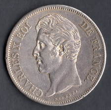 MONNAIE / ECU 5 FRANCS CHARLES X ARGENT 1828 A @ PARIS @ BELLE QUALITE @ SILVER