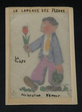 Dessin original à la gouache, maquette carte postale B. Aldebert "La Tulipe"