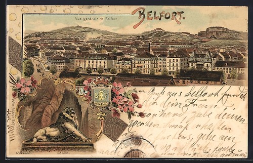 Lithographie belfort vue - lithographie, belfort,