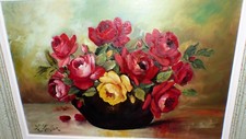 tableau Peinture sur panneau fleurs années 50  haut 65 larg 88 prof 6.5 cm